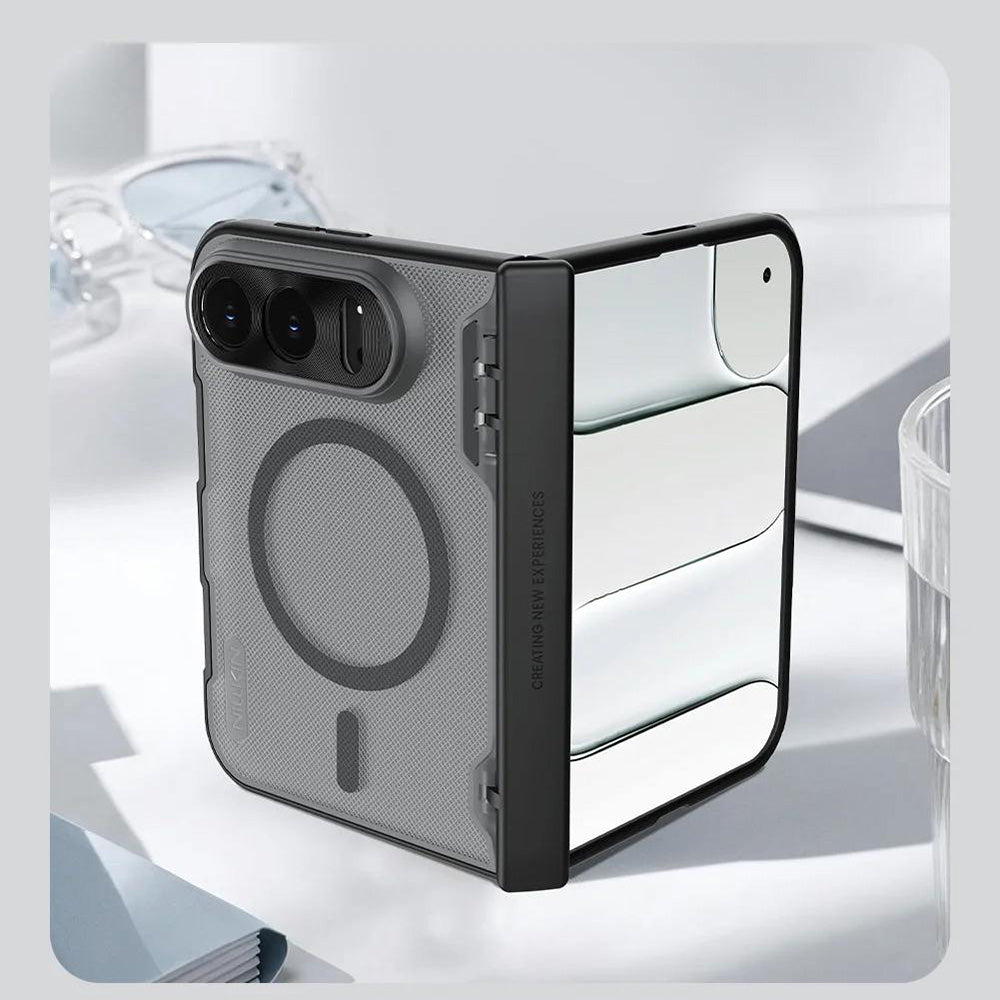Husa MagSafe pentru Apple iPhone Duo, Nillkin, Super Frosted Shield, Neagra Transparenta Satinata