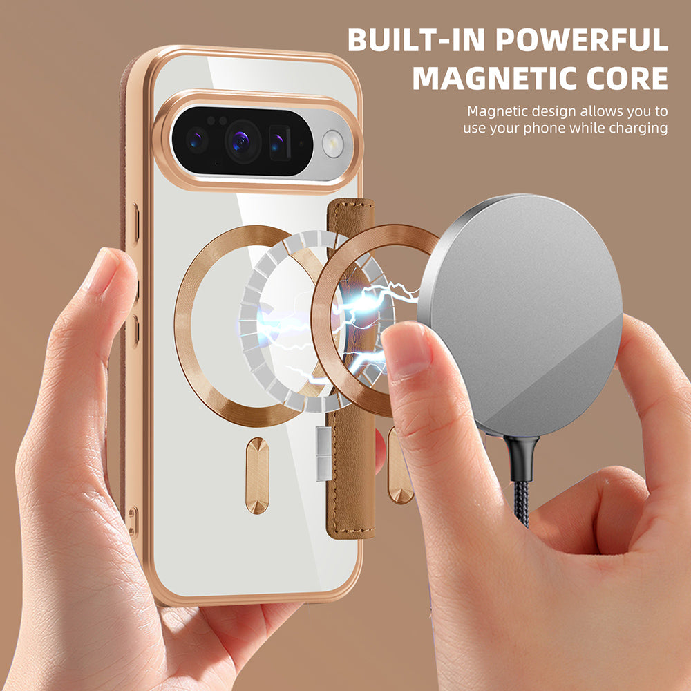 Husa MagSafe pentru Google Pixel 10 Pro / 10, Techsuit, SmartMag Book, Maro