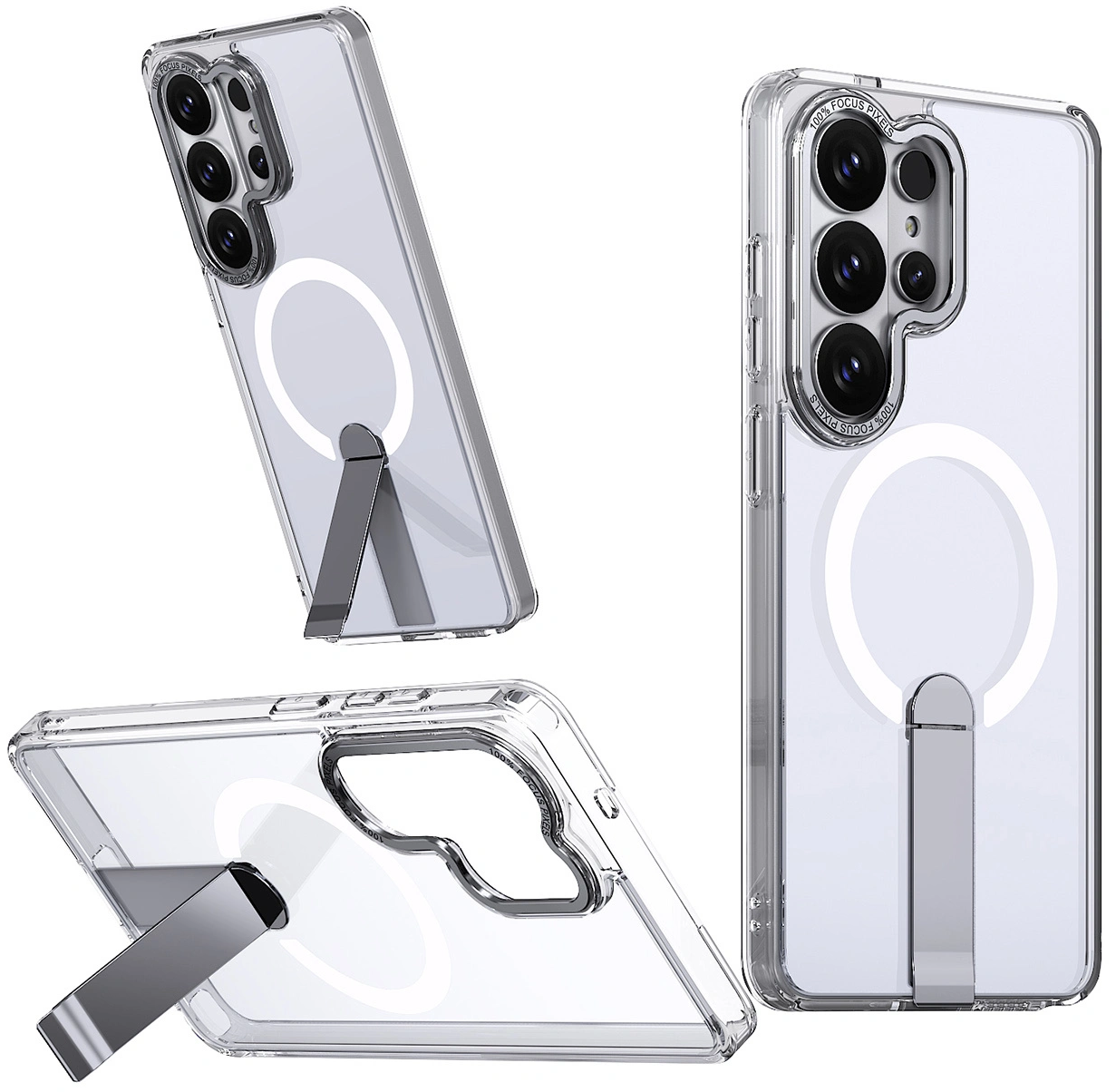 Husa MagSafe pentru Samsung Galaxy S26 S942, Hybrid Armor, X with Stand, Transparenta