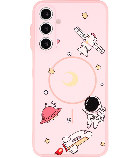 Husa MagSafe pentru Samsung Galaxy A16 5G A166 / A16 4G A165, OEM, Cartoon Astronaut, Roz