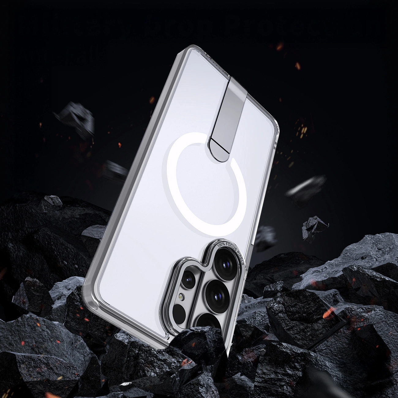 Husa MagSafe pentru Samsung Galaxy S26 S942, Hybrid Armor, X with Stand, Transparenta