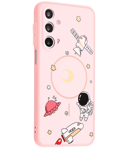 Husa MagSafe pentru Samsung Galaxy A16 5G A166 / A16 4G A165, OEM, Cartoon Astronaut, Roz