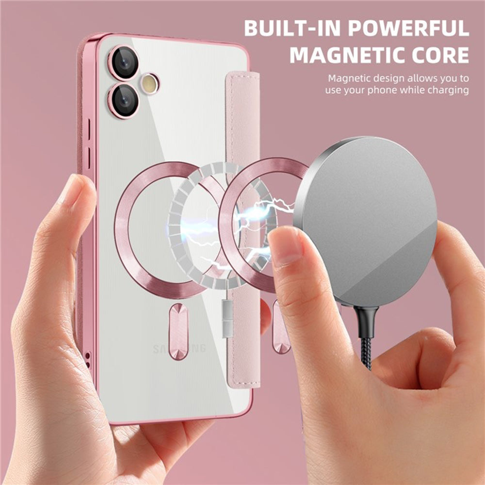 Husa MagSafe pentru Samsung Galaxy A05 A055, Techsuit, SmartMag Book, Roz