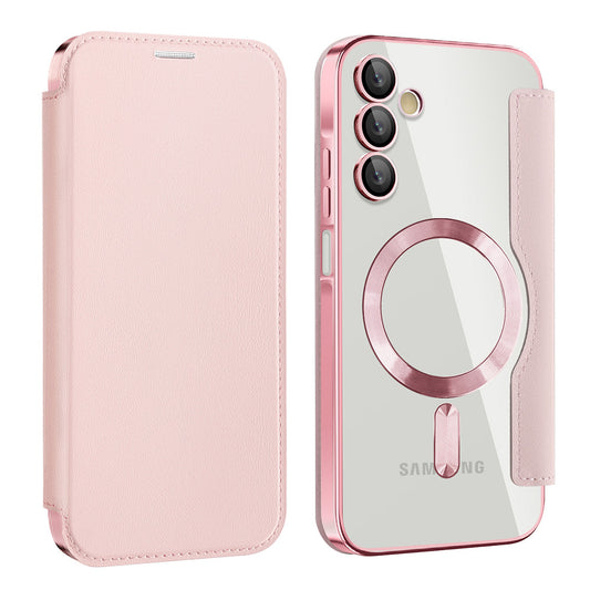 Husa MagSafe pentru Samsung Galaxy A15 5G A156 / A15 A155, Techsuit, SmartMag Book, Roz