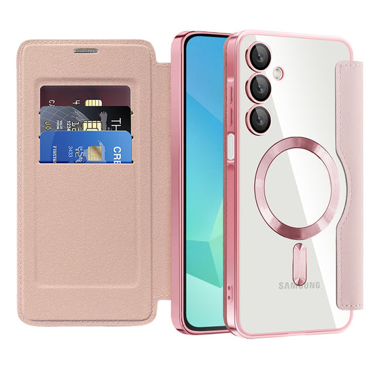 Husa MagSafe pentru Samsung Galaxy A16 5G A166 / A16 4G A165, Techsuit, SmartMag Book, Roz