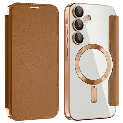 Husa MagSafe pentru Samsung Galaxy A35 5G A356, Techsuit, SmartMag Book, Maro