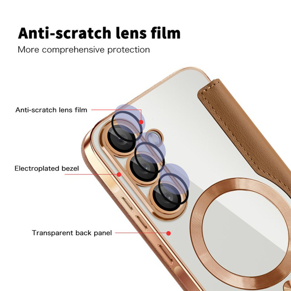 Husa MagSafe pentru Samsung Galaxy A36 A366, Techsuit, SmartMag Book, Maro