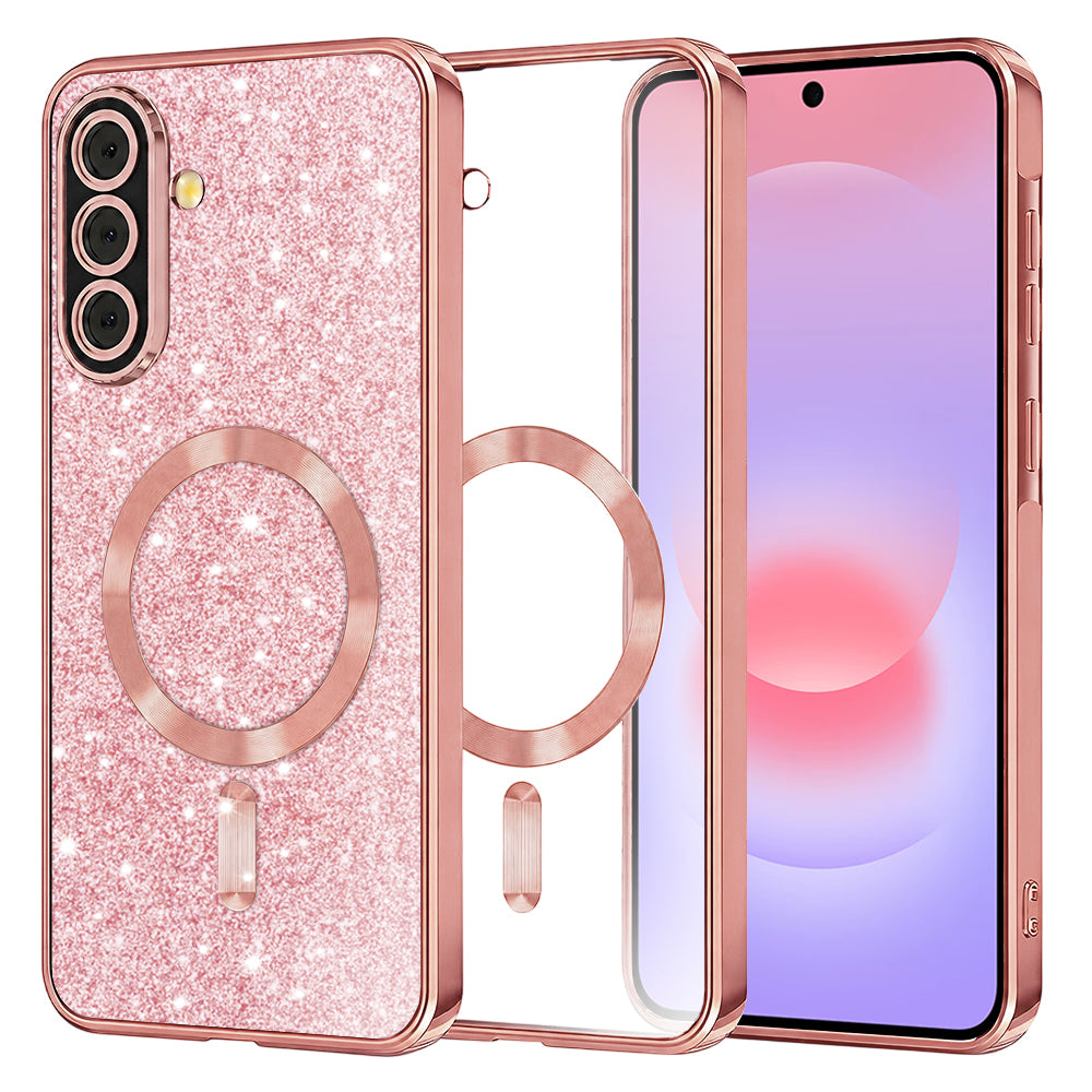 Husa MagSafe pentru Samsung Galaxy A37 5G, Techsuit, Luxury Glitter, Roz Aurie