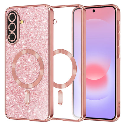 Husa MagSafe pentru Samsung Galaxy A37 5G, Techsuit, Luxury Glitter, Roz Aurie