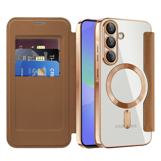 Husa MagSafe pentru Samsung Galaxy A37 5G, Techsuit, SmartMag Book, Maro