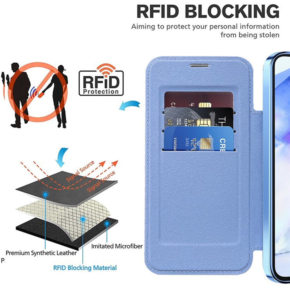 Husa MagSafe pentru Samsung Galaxy A55 5G A556, Techsuit, SmartMag Book, Bleu