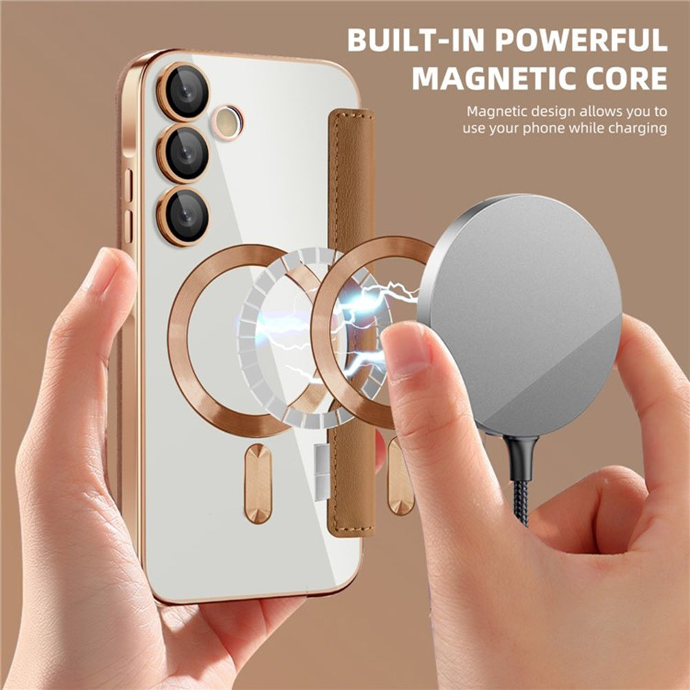 Husa MagSafe pentru Samsung Galaxy A55 5G A556, Techsuit, SmartMag Book, Maro