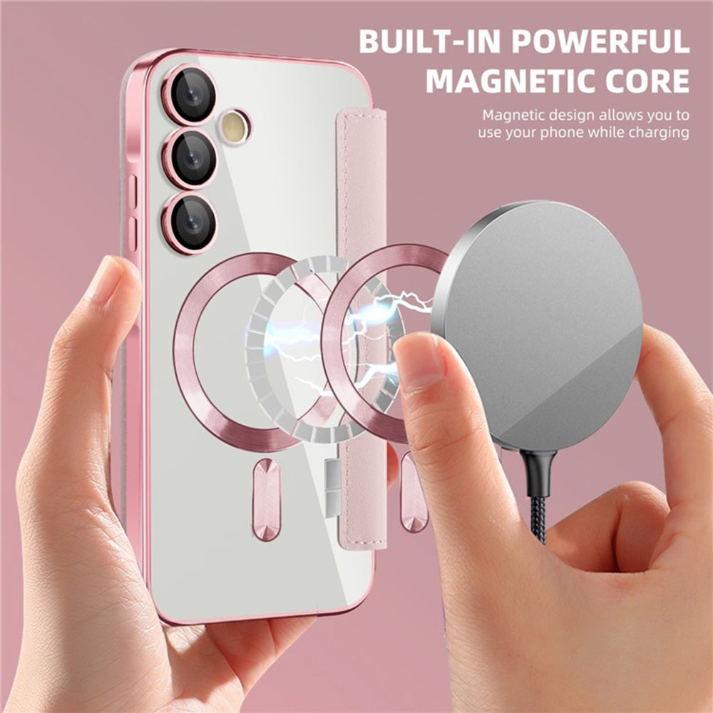 Husa MagSafe pentru Samsung Galaxy A55 5G A556, Techsuit, SmartMag Book, Roz