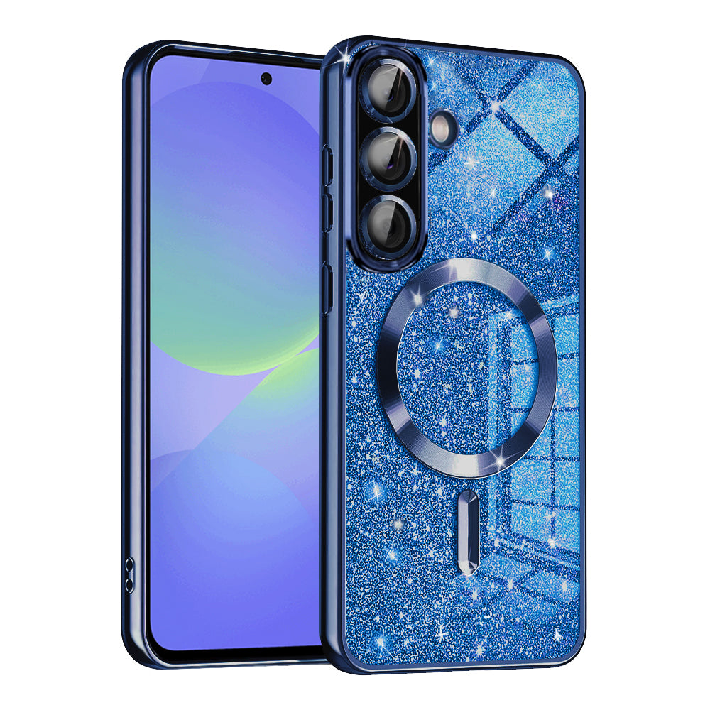 Husa MagSafe pentru Samsung Galaxy A56 A566 / A36 A366, Techsuit, Luxury Glitter, Albastra Inchis