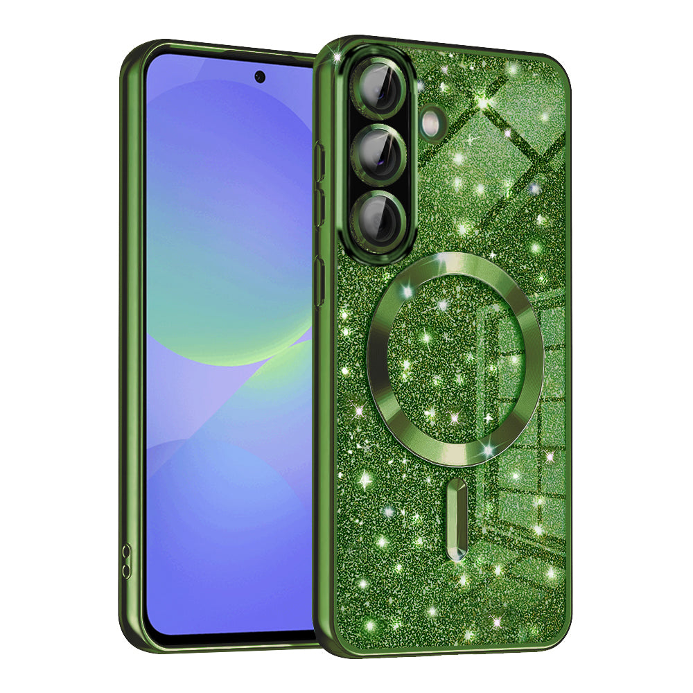 Husa MagSafe pentru Samsung Galaxy A56 A566 / A36 A366, Techsuit, Luxury Glitter, Verde Inchis