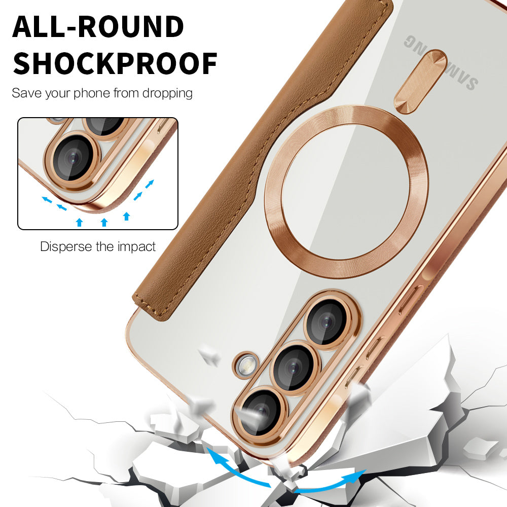 Husa MagSafe pentru Samsung Galaxy A56 A566, Techsuit, SmartMag Book, Maro