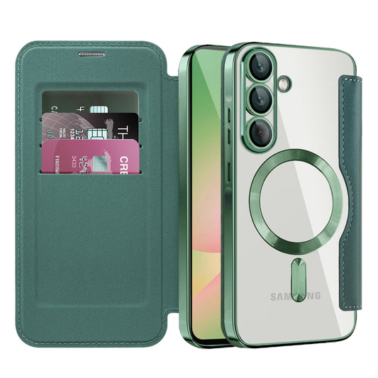 Husa MagSafe pentru Samsung Galaxy A56 A566, Techsuit, SmartMag Book, Verde