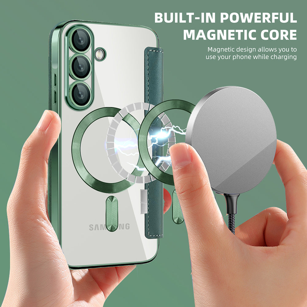 Husa MagSafe pentru Samsung Galaxy A56 A566, Techsuit, SmartMag Book, Verde