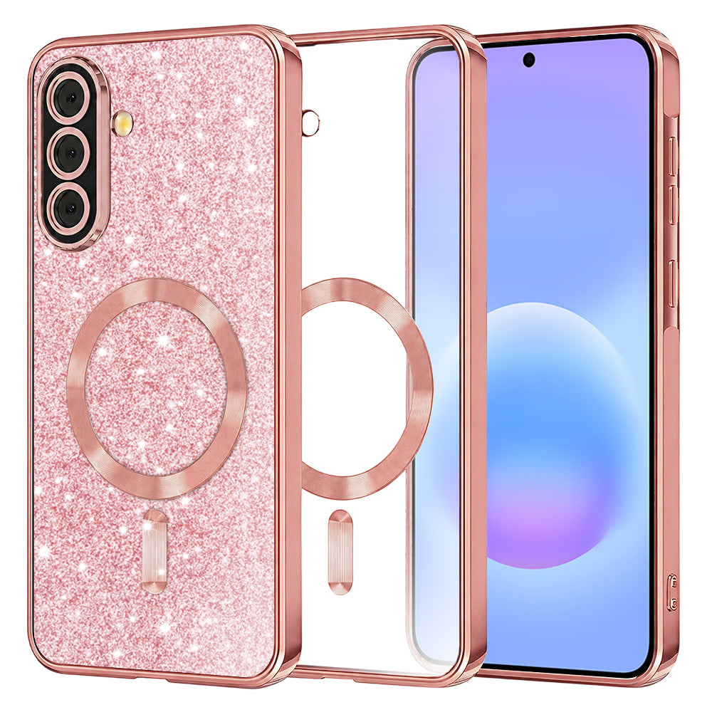 Husa MagSafe pentru Samsung Galaxy A57 5G, Techsuit, Luxury Glitter, Roz Aurie