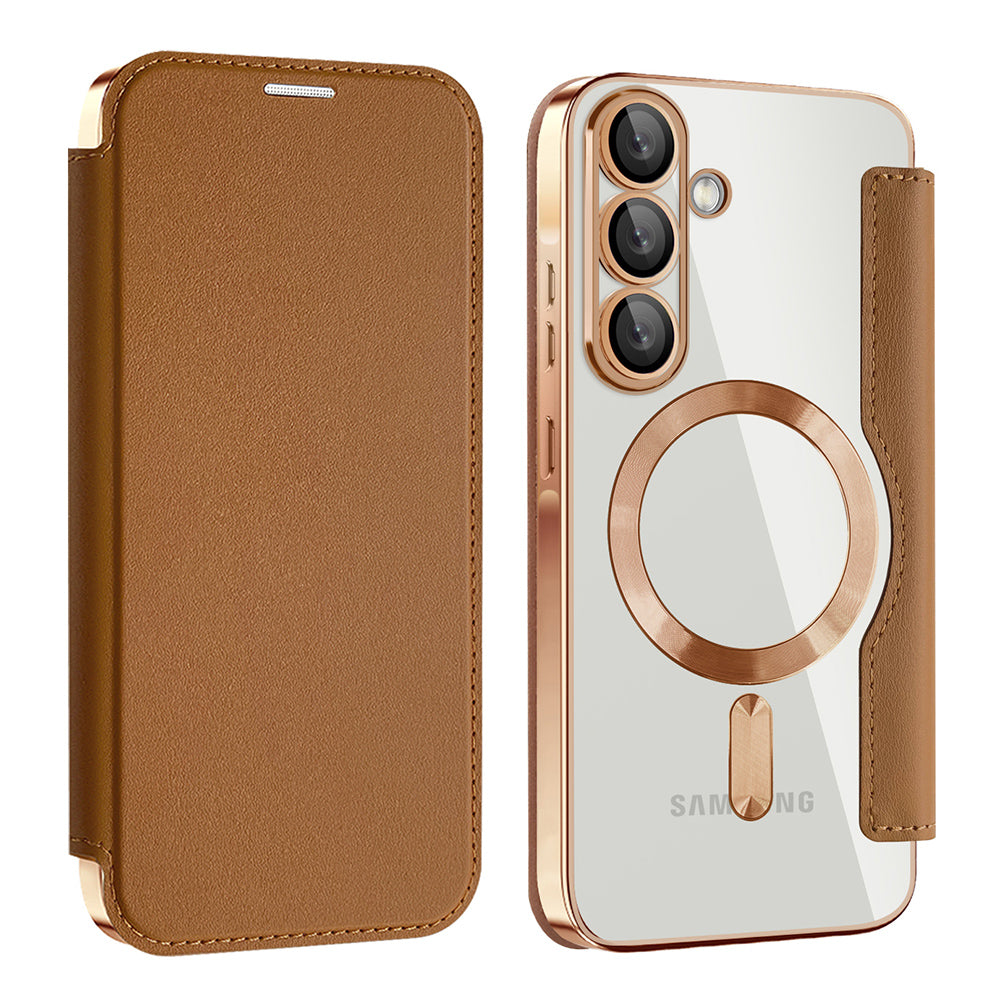 Husa MagSafe pentru Samsung Galaxy A57 5G, Techsuit, SmartMag Book, Maro