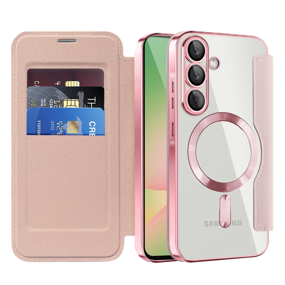 Husa MagSafe pentru Samsung Galaxy A57 5G, Techsuit, SmartMag Book, Roz