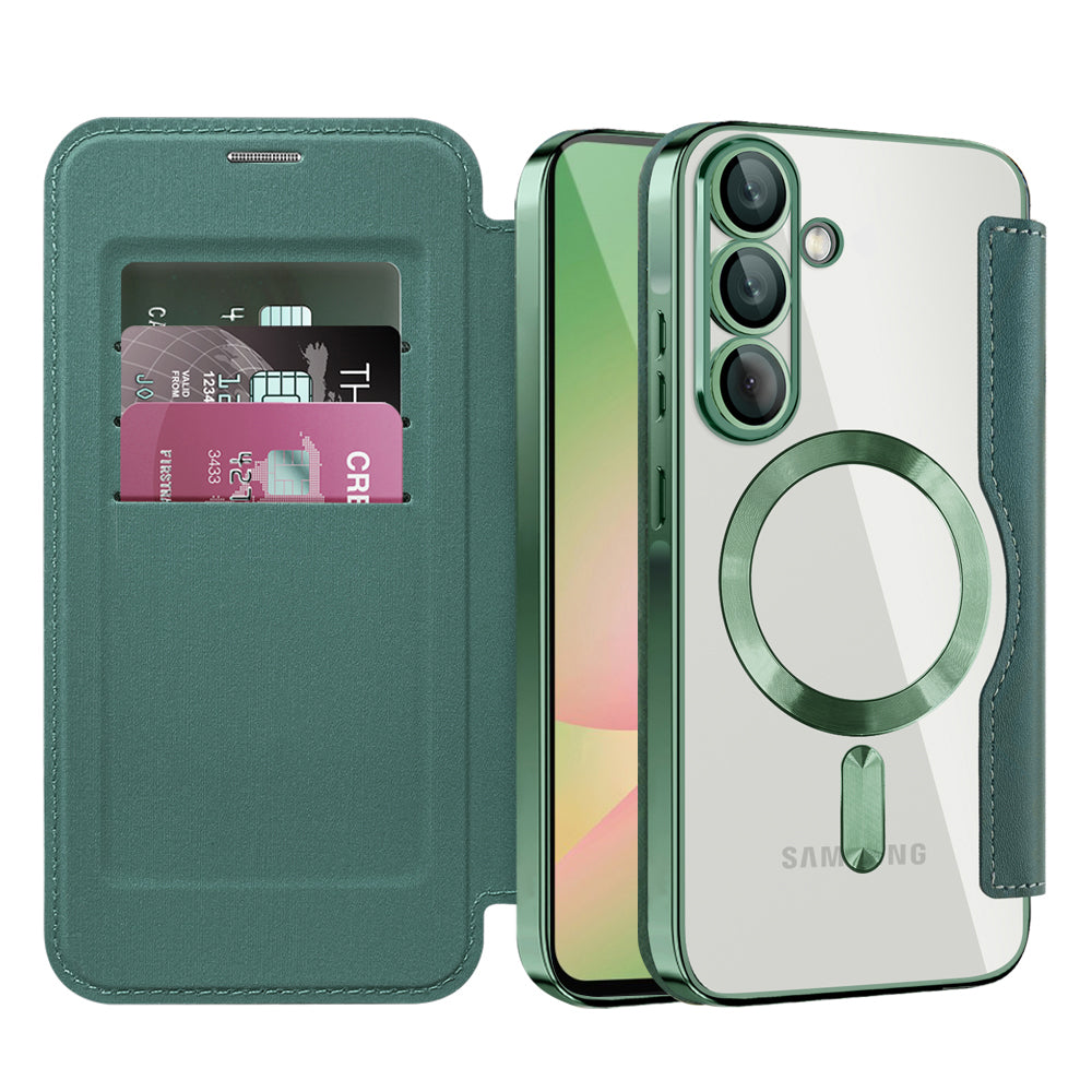 Husa MagSafe pentru Samsung Galaxy A57 5G, Techsuit, SmartMag Book, Verde