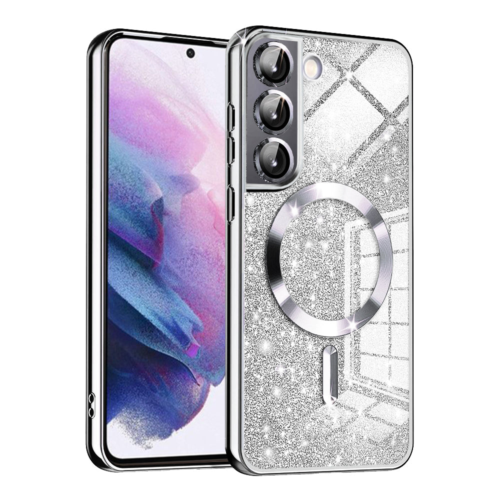 Husa MagSafe pentru Samsung Galaxy S21 5G G991, Techsuit, Luxury Glitter, Argintie