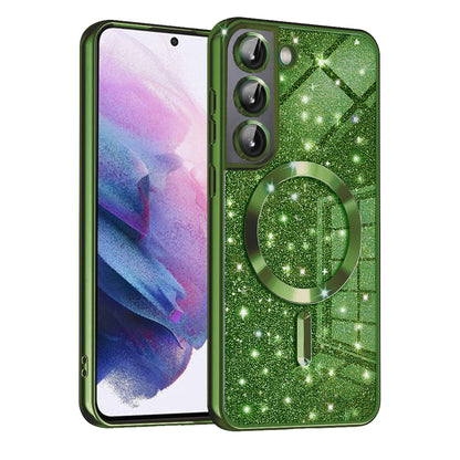 Husa MagSafe pentru Samsung Galaxy S21 5G G991, Techsuit, Luxury Glitter, Verde Inchis