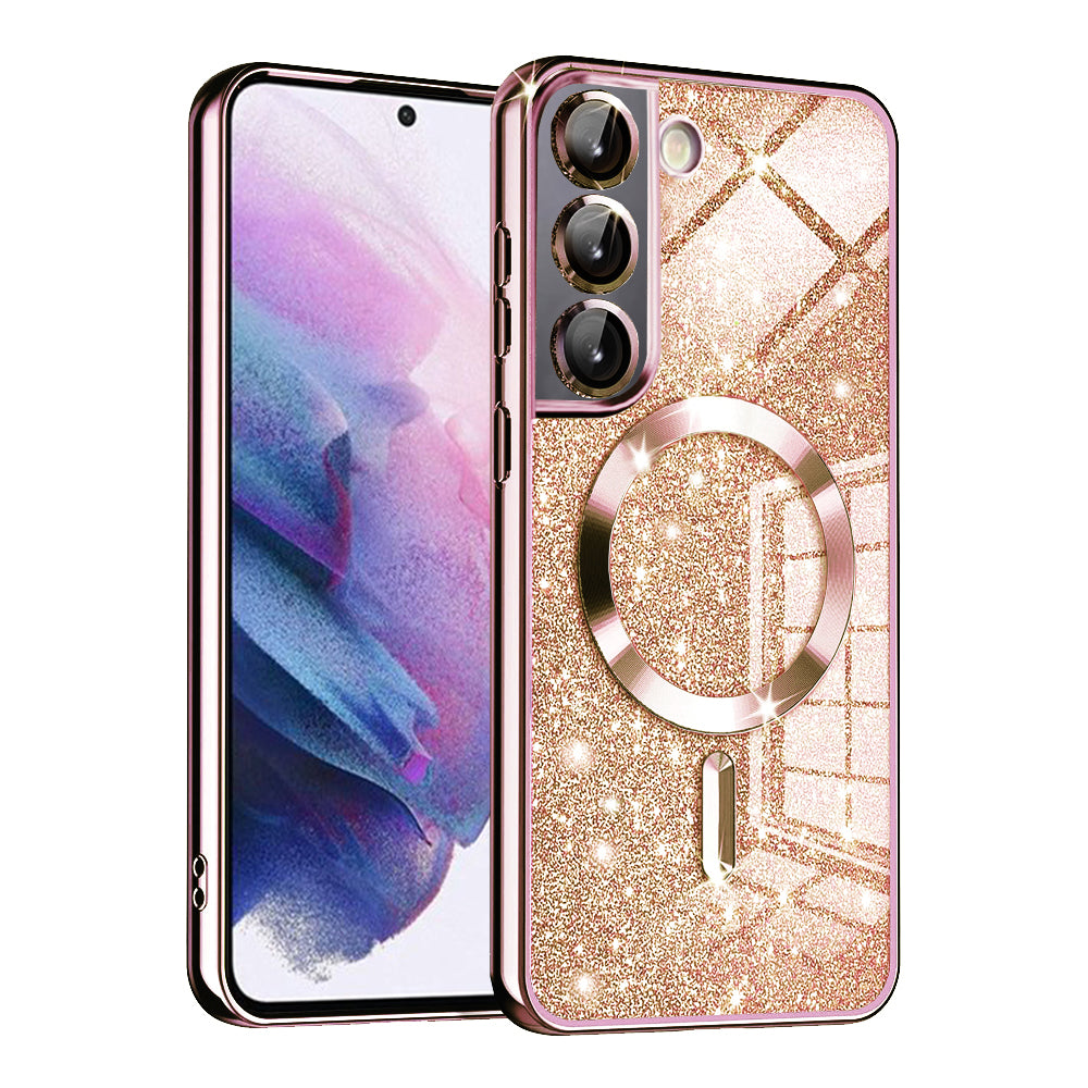 Husa MagSafe pentru Samsung Galaxy S21 FE 5G G990, Techsuit, Luxury Glitter, Roz Aurie