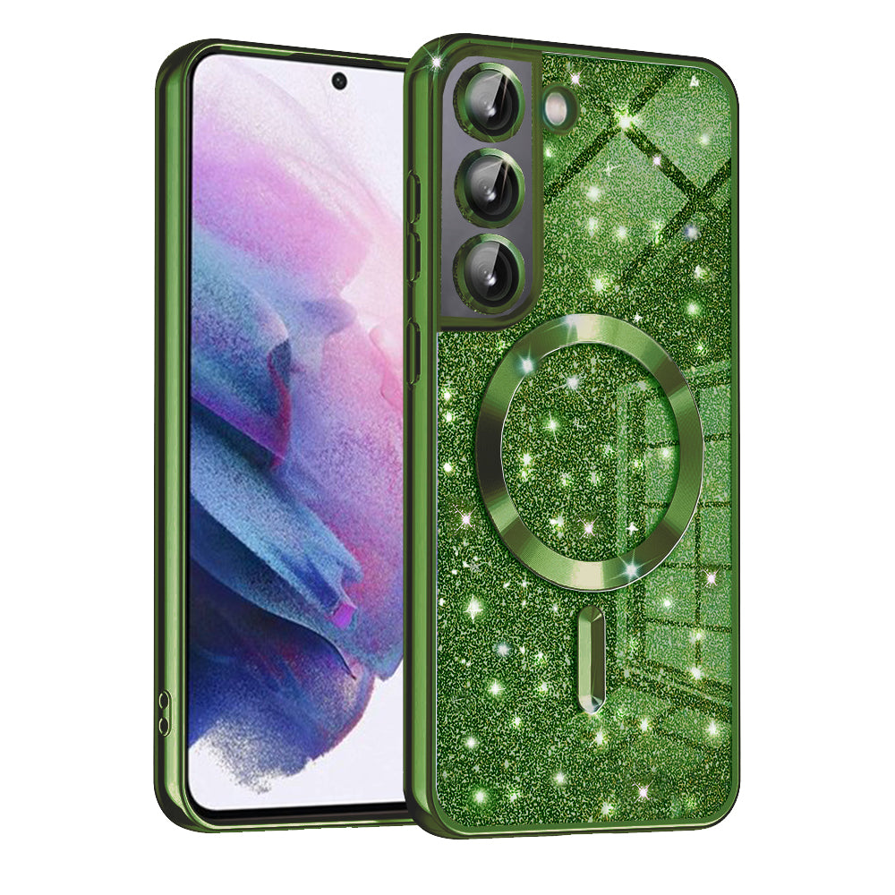 Husa MagSafe pentru Samsung Galaxy S21 FE 5G G990, Techsuit, Luxury Glitter, Verde Inchis