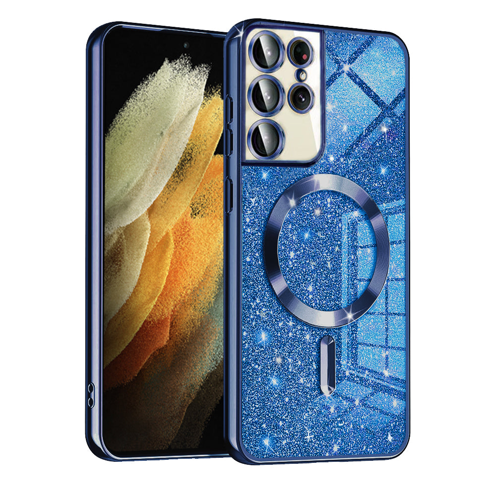 Husa MagSafe pentru Samsung Galaxy S21 Ultra 5G G998, Techsuit, Luxury Glitter, Albastra Inchis