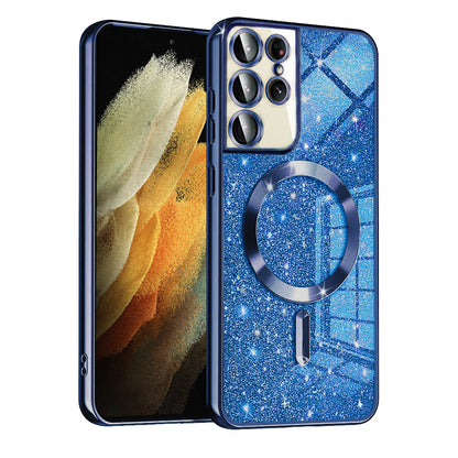 Husa MagSafe pentru Samsung Galaxy S21 Ultra 5G G998, Techsuit, Luxury Glitter, Albastra Inchis