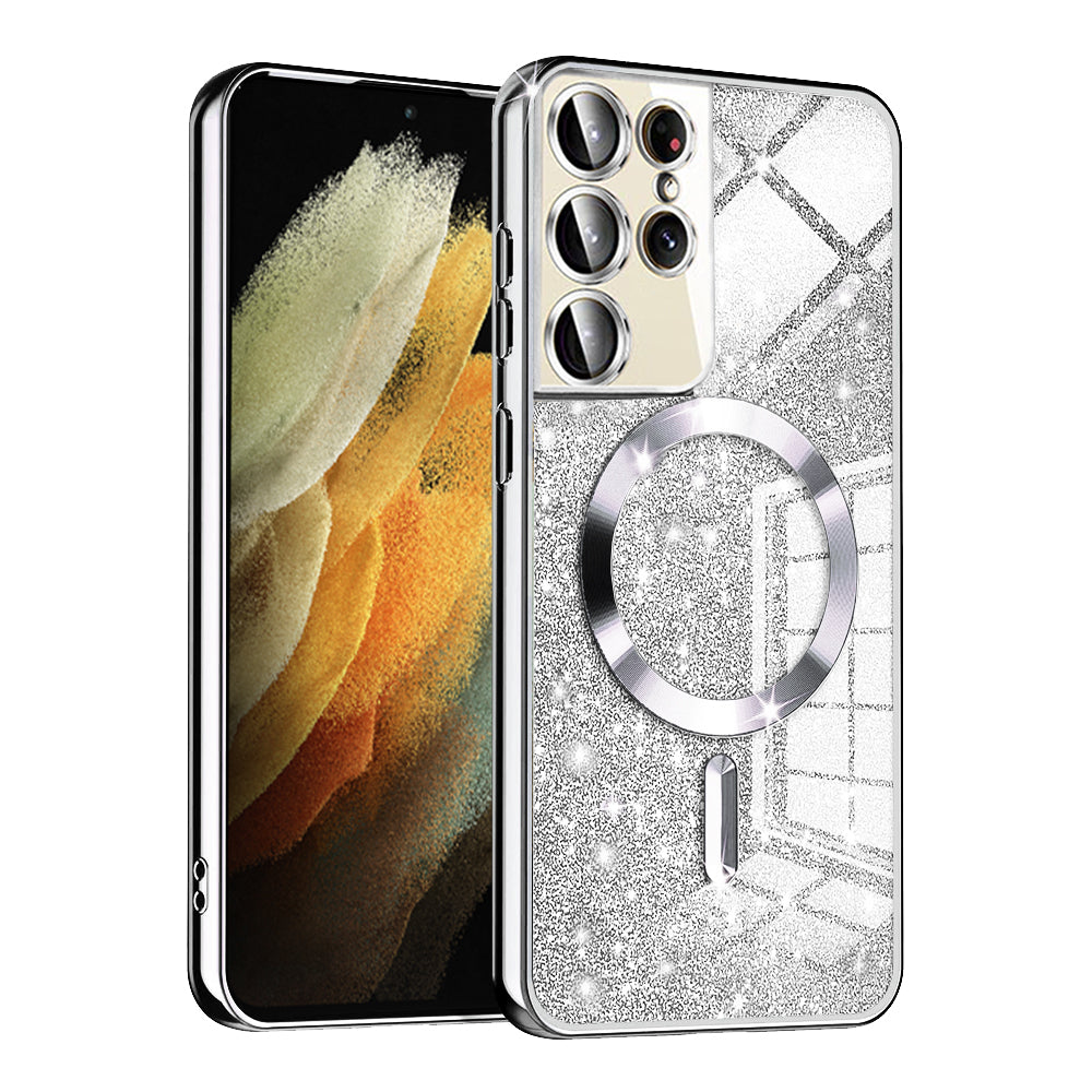 Husa MagSafe pentru Samsung Galaxy S21 Ultra 5G G998, Techsuit, Luxury Glitter, Argintie