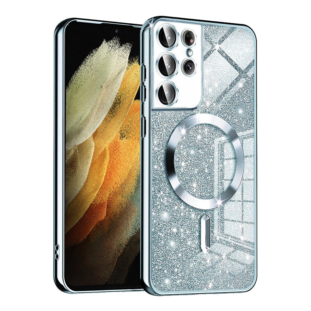 Husa MagSafe pentru Samsung Galaxy S21 Ultra 5G G998, Techsuit, Luxury Glitter, Bleu