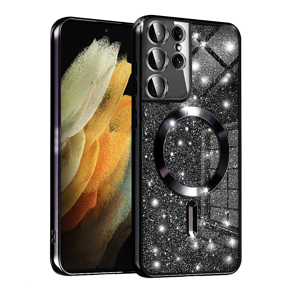 Husa MagSafe pentru Samsung Galaxy S21 Ultra 5G G998, Techsuit, Luxury Glitter, Neagra