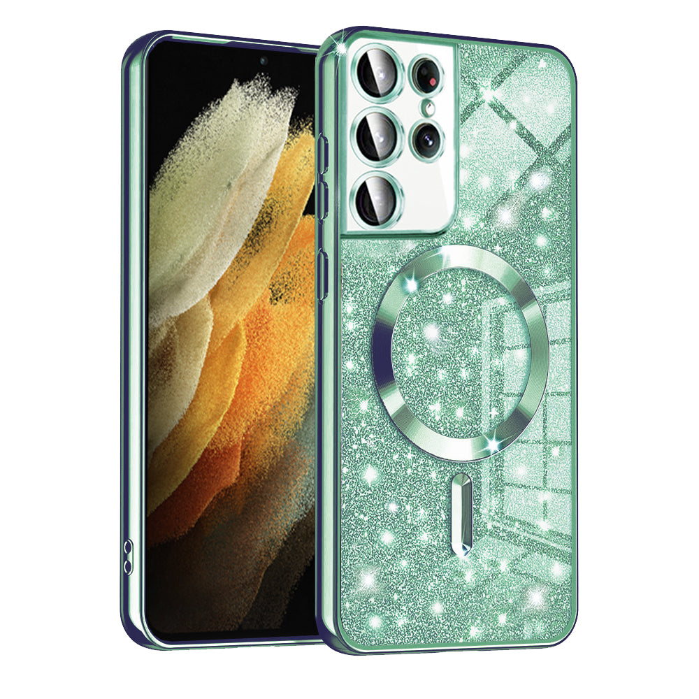 Husa MagSafe pentru Samsung Galaxy S21 Ultra 5G G998, Techsuit, Luxury Glitter, Verde Deschis