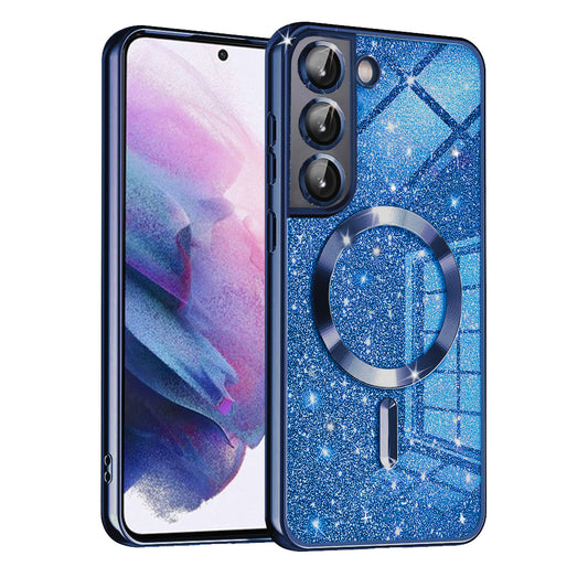 Husa MagSafe pentru Samsung Galaxy S22 5G S901, Techsuit, Luxury Glitter, Albastra Inchis