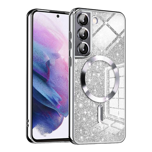 Husa MagSafe pentru Samsung Galaxy S22 5G S901, Techsuit, Luxury Glitter, Argintie