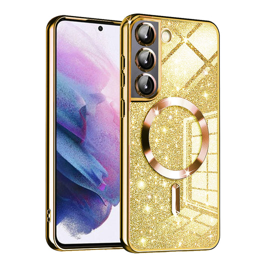 Husa MagSafe pentru Samsung Galaxy S22 5G S901, Techsuit, Luxury Glitter, Aurie