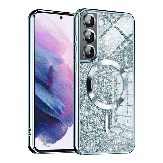 Husa MagSafe pentru Samsung Galaxy S22 5G S901, Techsuit, Luxury Glitter, Bleu