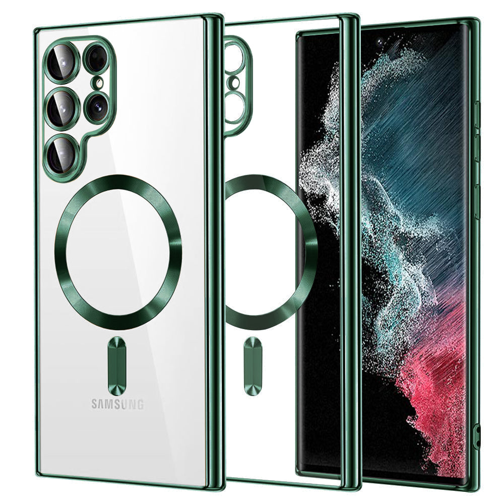 Husa MagSafe pentru Samsung Galaxy S22 Ultra 5G S908, Techsuit, Luxury Crystal, Verde Inchis