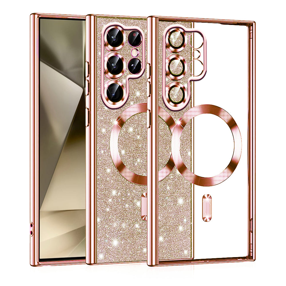 Husa MagSafe pentru Samsung Galaxy S22 Ultra 5G S908, Techsuit, Luxury Glitter, Roz Aurie