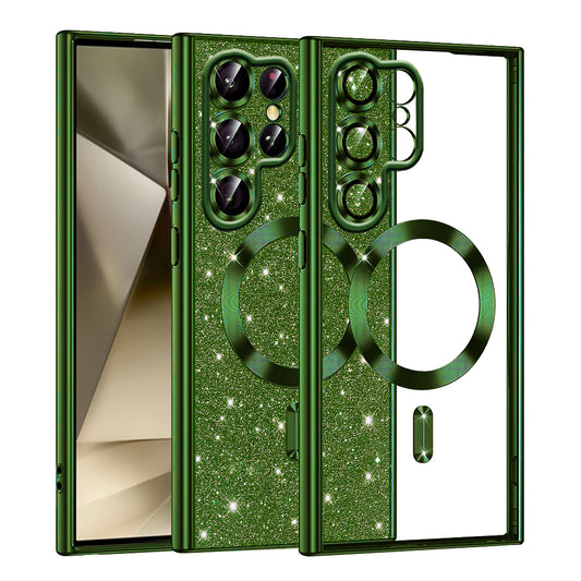 Husa MagSafe pentru Samsung Galaxy S22 Ultra 5G S908, Techsuit, Luxury Glitter, Verde Inchis