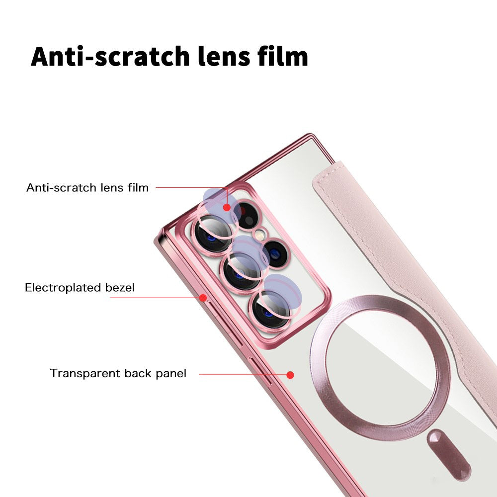 Husa MagSafe pentru Samsung Galaxy S22 Ultra 5G S908, Techsuit, SmartMag Book, Roz