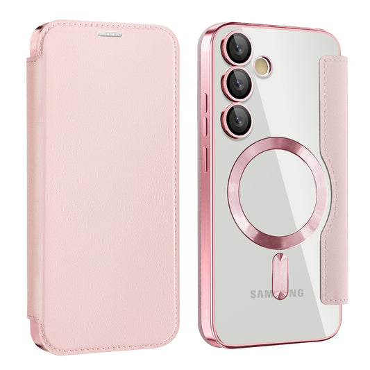 Husa MagSafe pentru Samsung Galaxy S23 FE S711, Techsuit, SmartMag Book, Roz