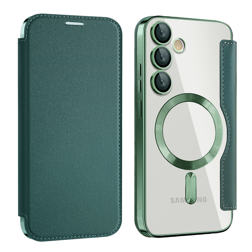 Husa MagSafe pentru Samsung Galaxy S23 FE S711, Techsuit, SmartMag Book, Verde