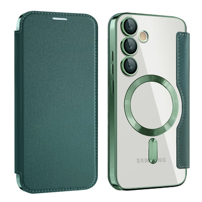 Husa MagSafe pentru Samsung Galaxy S23 FE S711, Techsuit, SmartMag Book, Verde