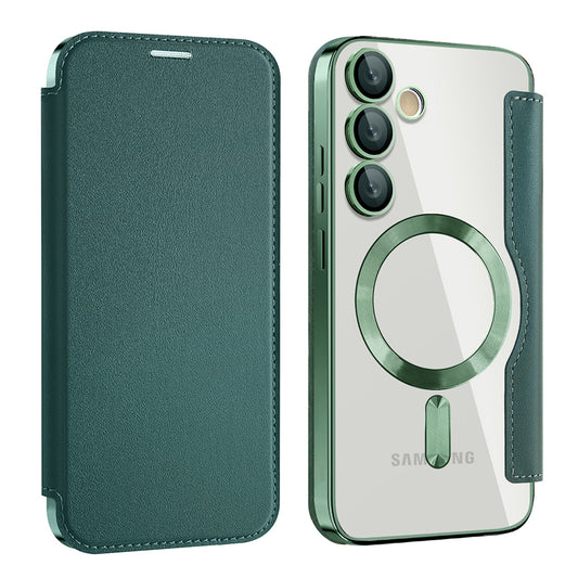 Husa MagSafe pentru Samsung Galaxy S23 FE S711, Techsuit, SmartMag Book, Verde