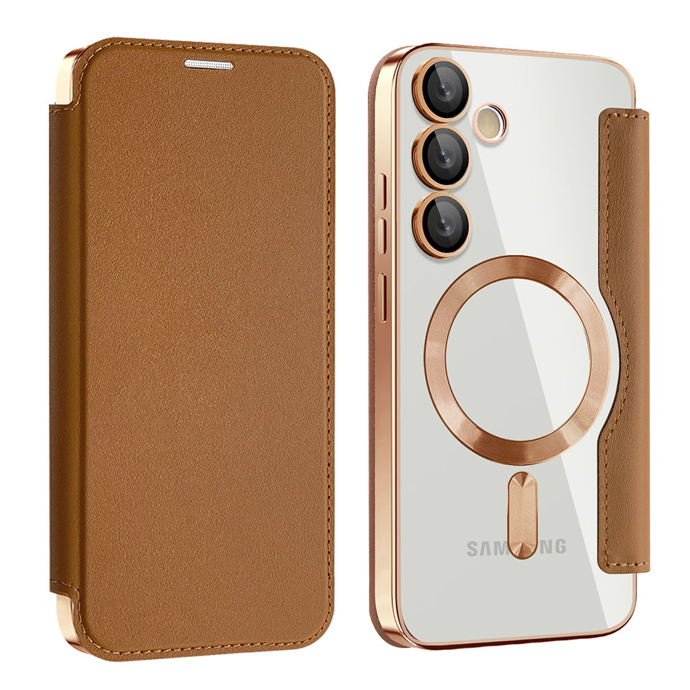 Husa MagSafe pentru Samsung Galaxy S23+ S916, Techsuit, SmartMag Book, Maro