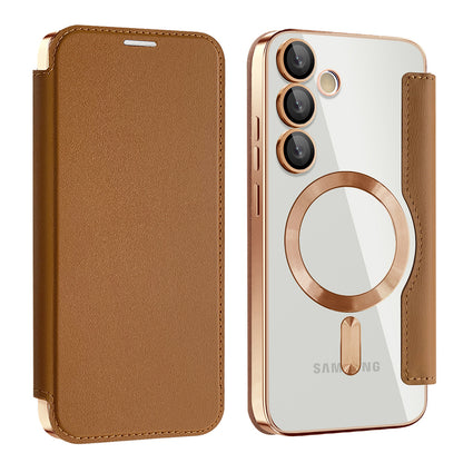 Husa MagSafe pentru Samsung Galaxy S23+ S916, Techsuit, SmartMag Book, Maro